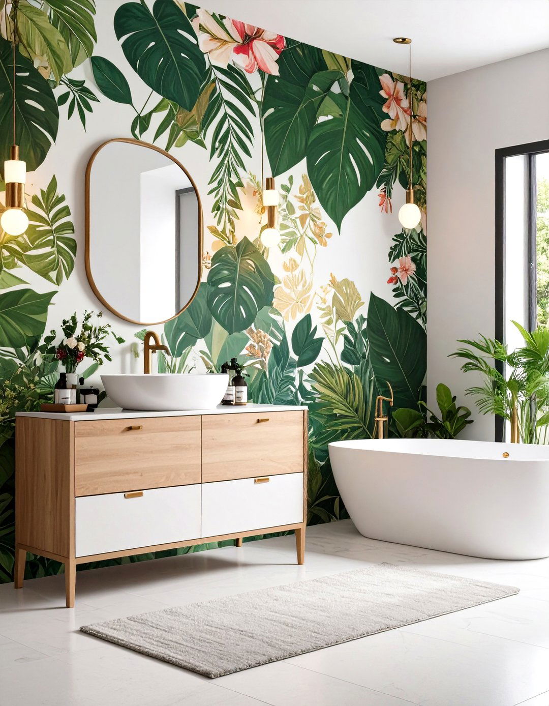 Artistic Hand Painted Bathroom Accent Wall - 24 Bathroom Accent Wall Ideas