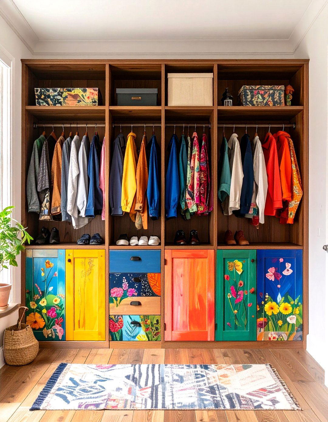 Artistic Hand Painted Coat Closet Feature Wall - 24 Coat Closet Ideas