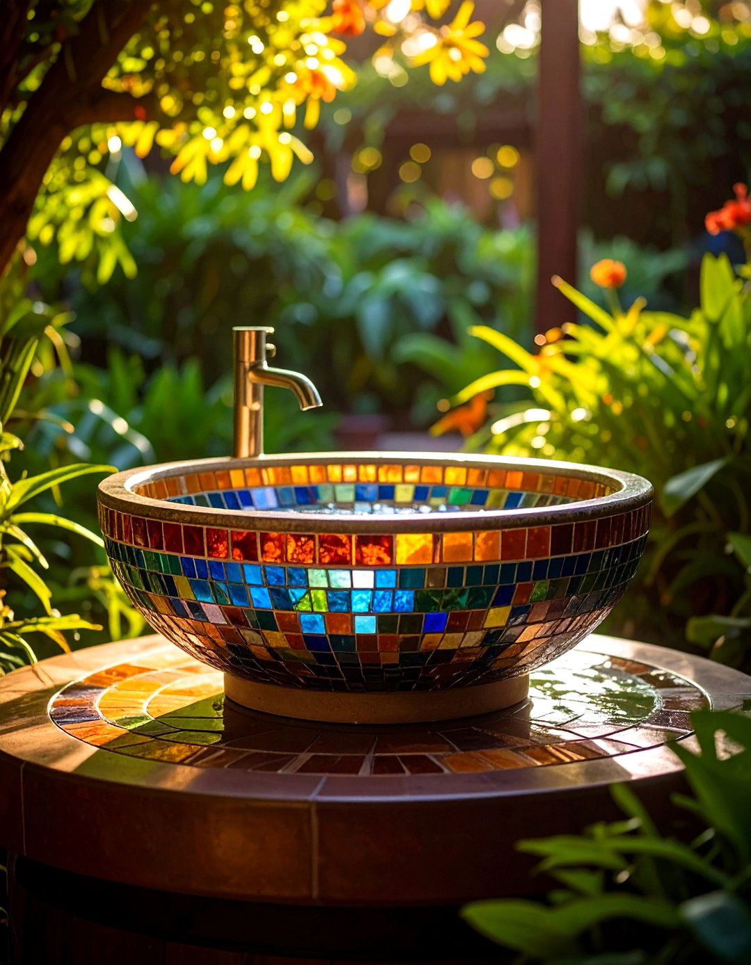 Artistic Mosaic Tile Vessel Sink - 24 outdoor sink ideas