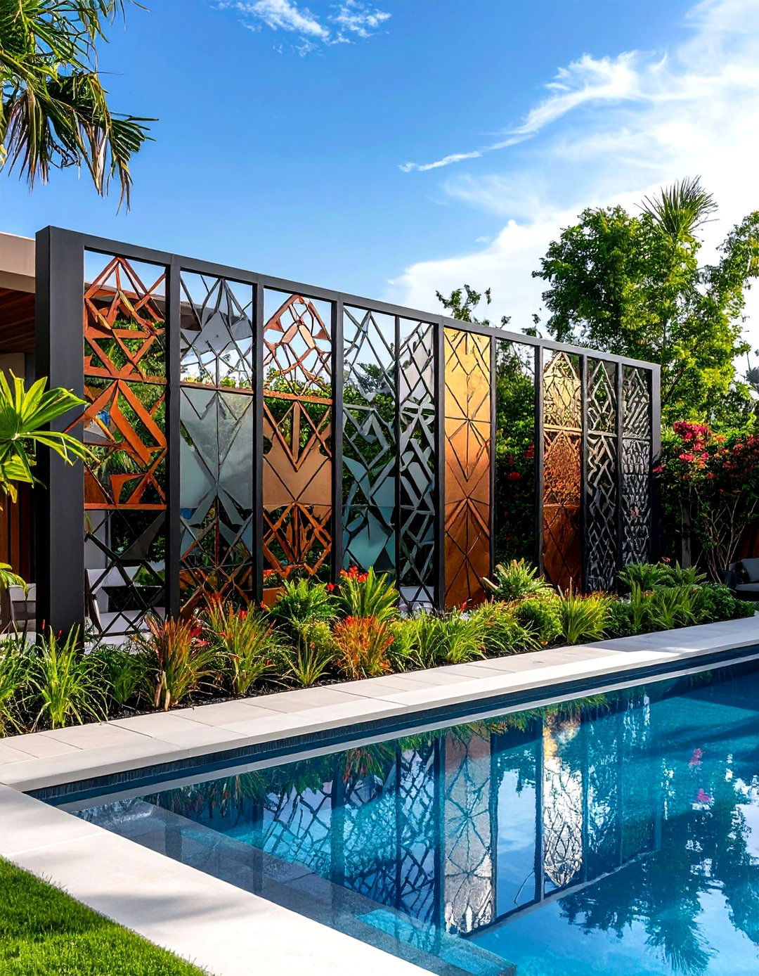 Artistic Privacy Screen Installation - 24 Pool Privacy Ideas