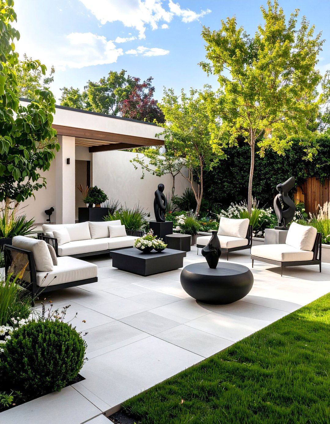 Artistic Sculpture Garden Display - 24 Black and White Patio Ideas