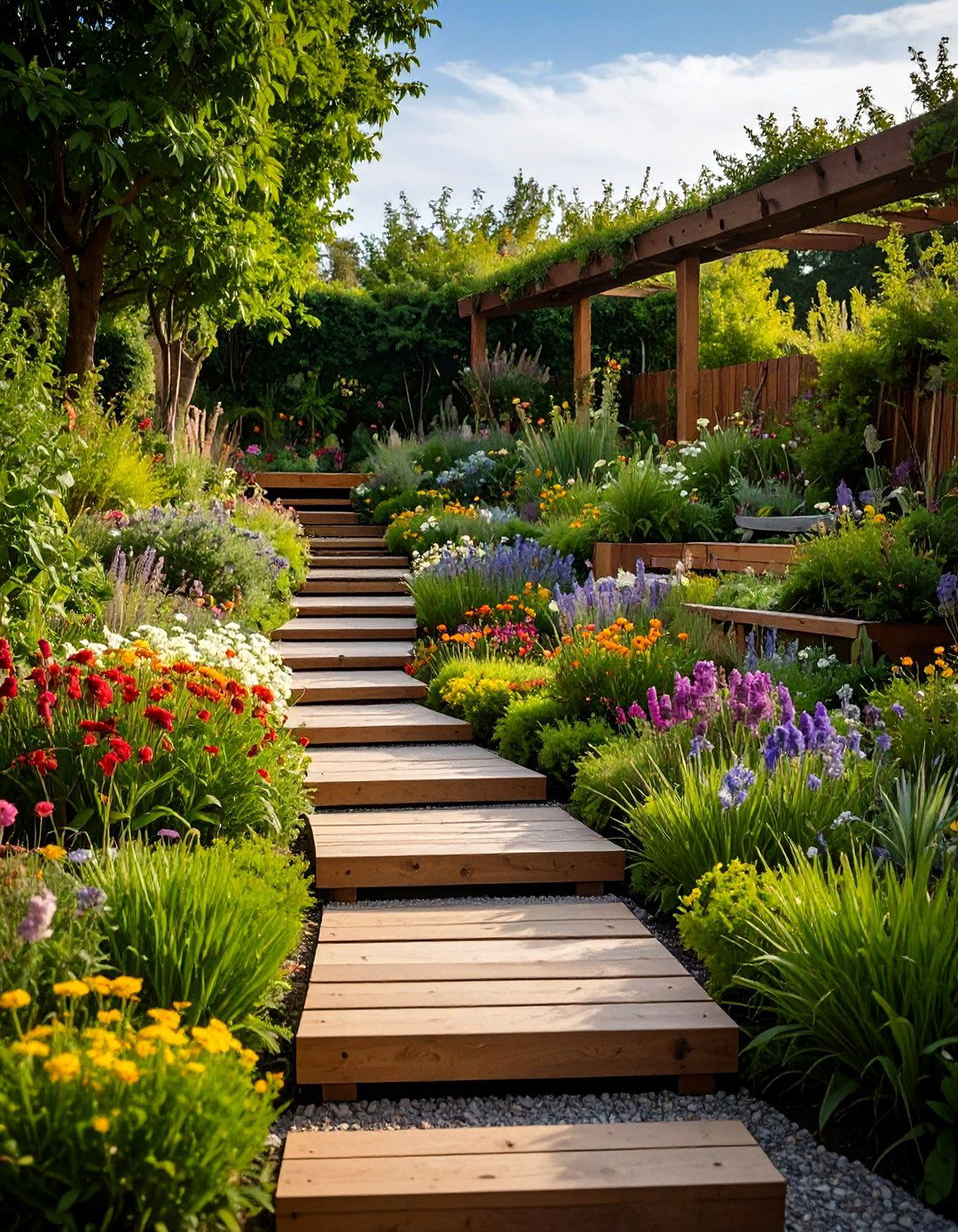Artistic Sculpture Garden with Display Platforms - 24 Garden Sleeper Ideas