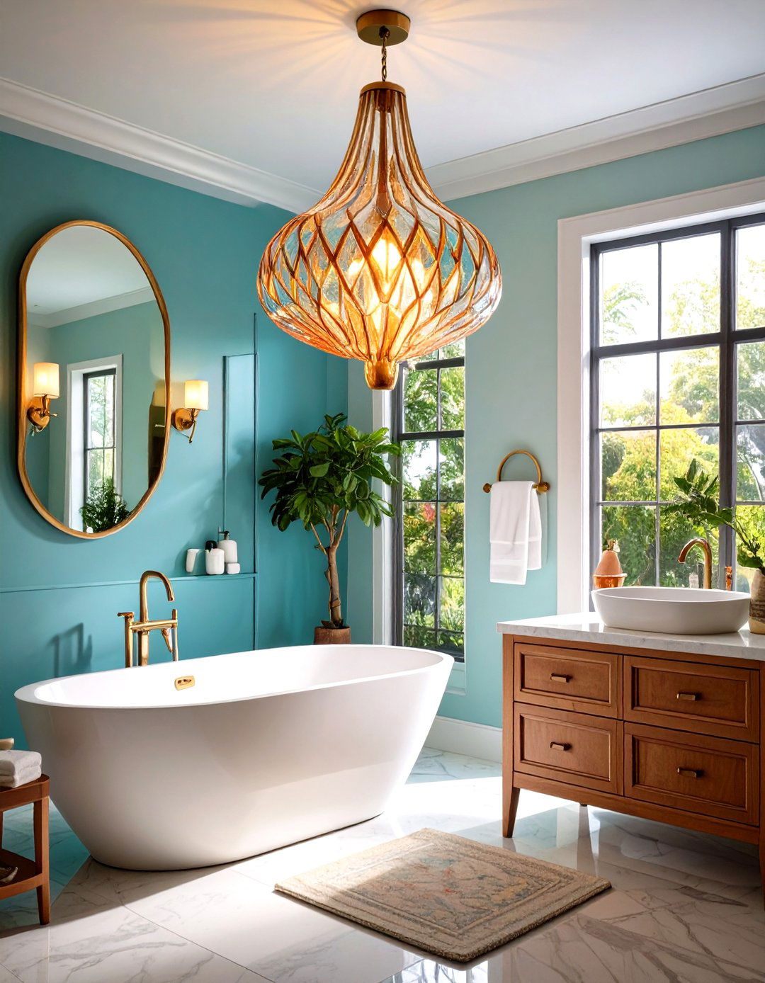 Artistic Statement Light Fixture as Focal Point - 24 Small Bathroom Lighting Ideas