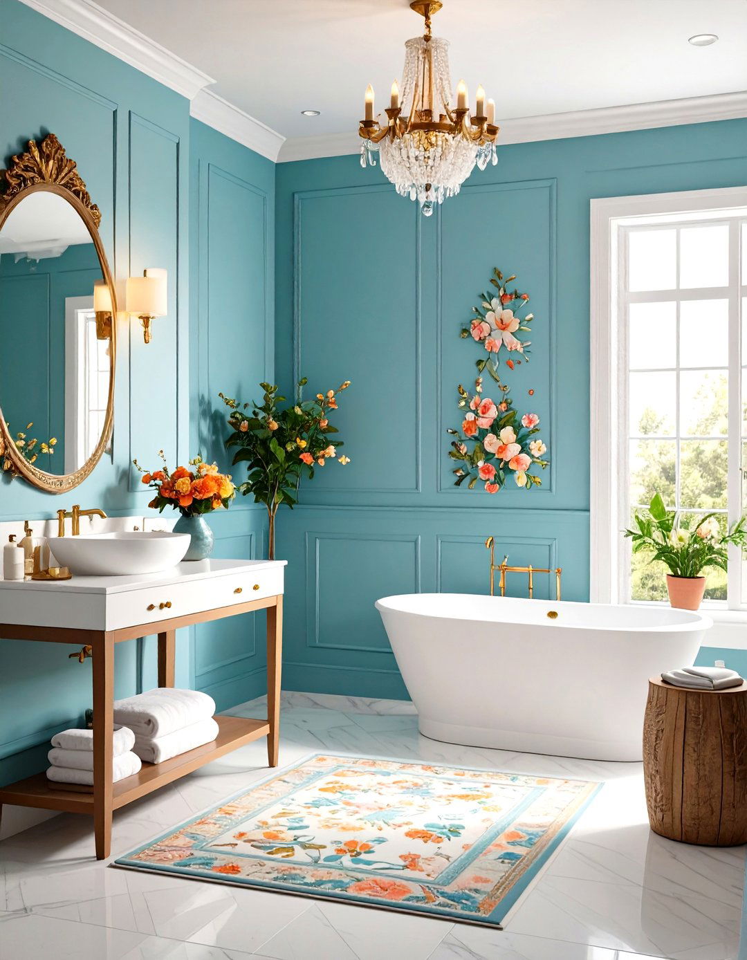 Artistic Stenciled Panel Design - 24 Powder Room Wainscoting Ideas