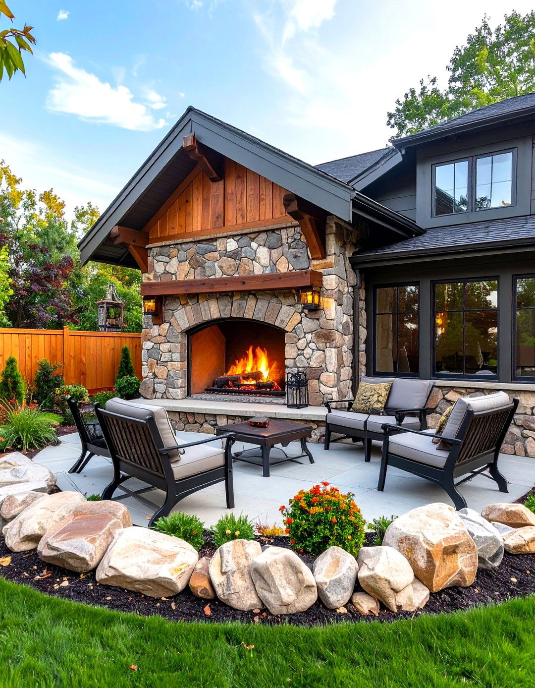 Arts and Crafts Corner Fireplace - 24 Outdoor Corner Fireplace Ideas