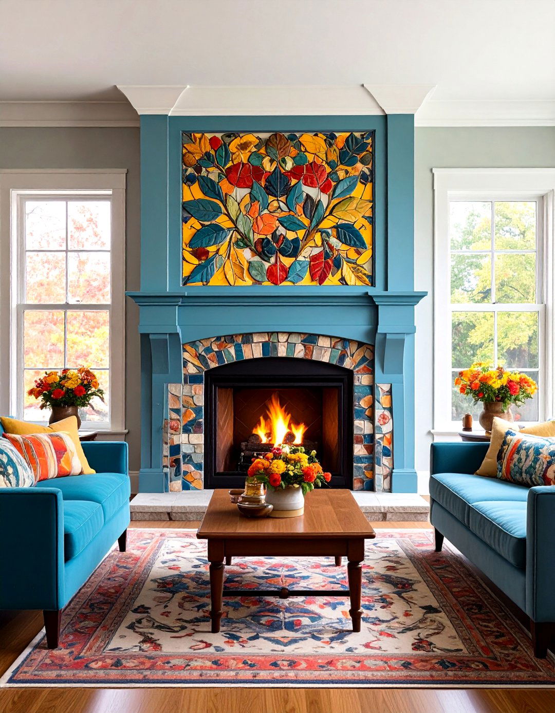Arts and Crafts Relief Tile Fireplace - 24 Craftsman-style Fireplace Ideas