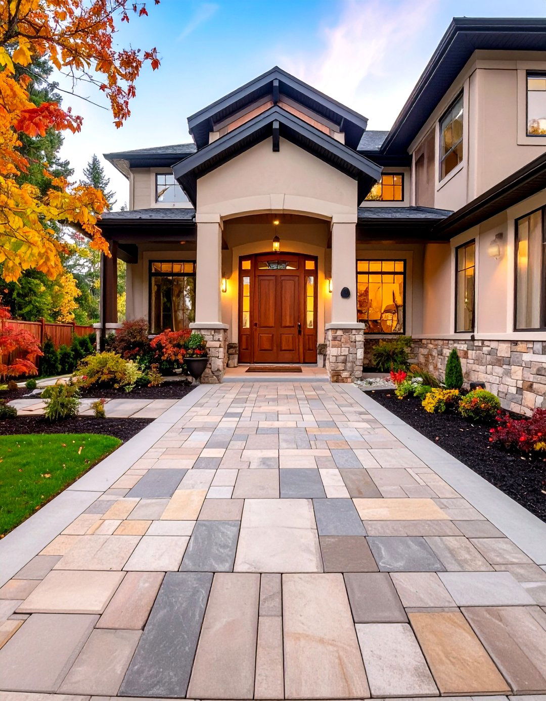 Ashlar Cut Stone Concrete Driveway - 24 Concrete Driveway Ideas