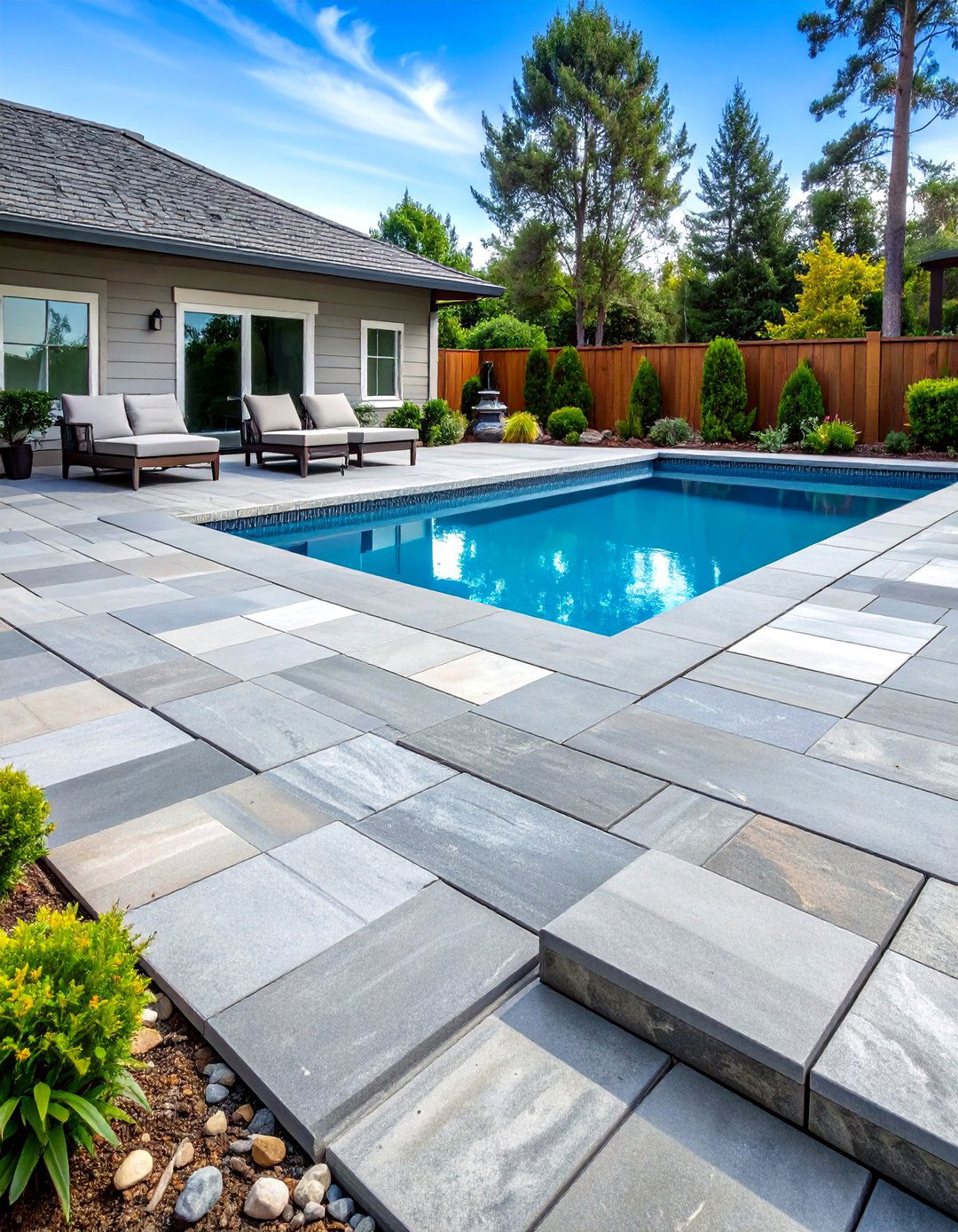 Ashlar Slate Stamped Concrete Finish - 24 Stamped Concrete Pool Deck Ideas