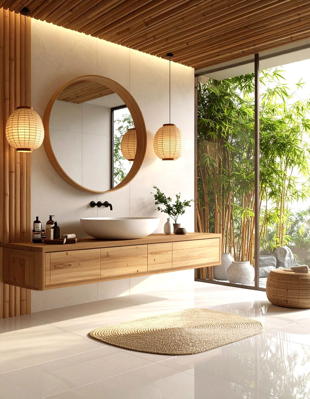 Asian Fusion Eclectic Powder Room with Zen Elements - 24 Eclectic Powder Room Ideas