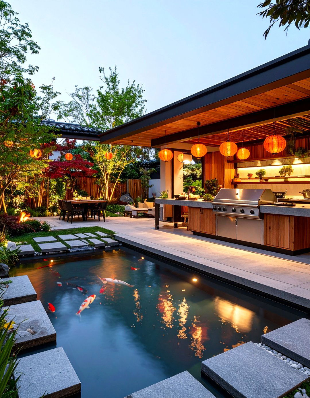 Asian Fusion with Zen Water Features - 24 Luxury Outdoor Kitchen Ideas