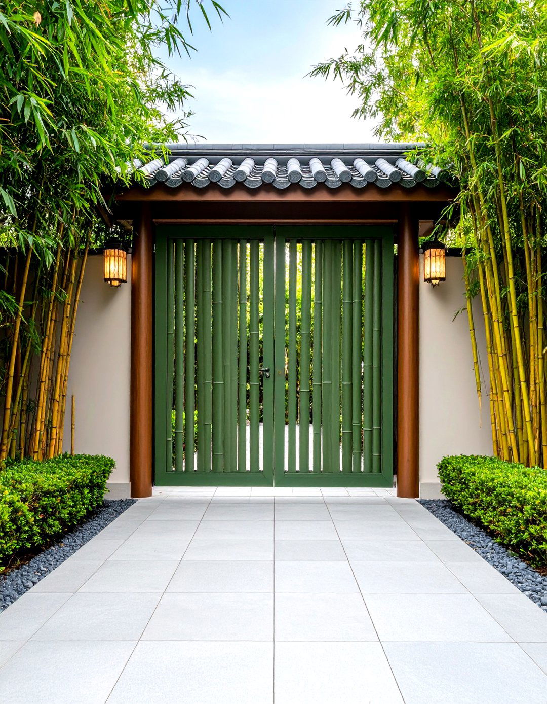 Asian Inspired Bamboo Pattern Metal Gates - 24 Metal Garden Gate Ideas