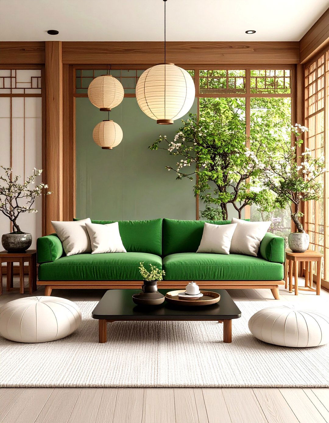 Asian Inspired Emerald Green Sofa Zen Space - 24 Emerald Green Sofa Living Room Ideas
