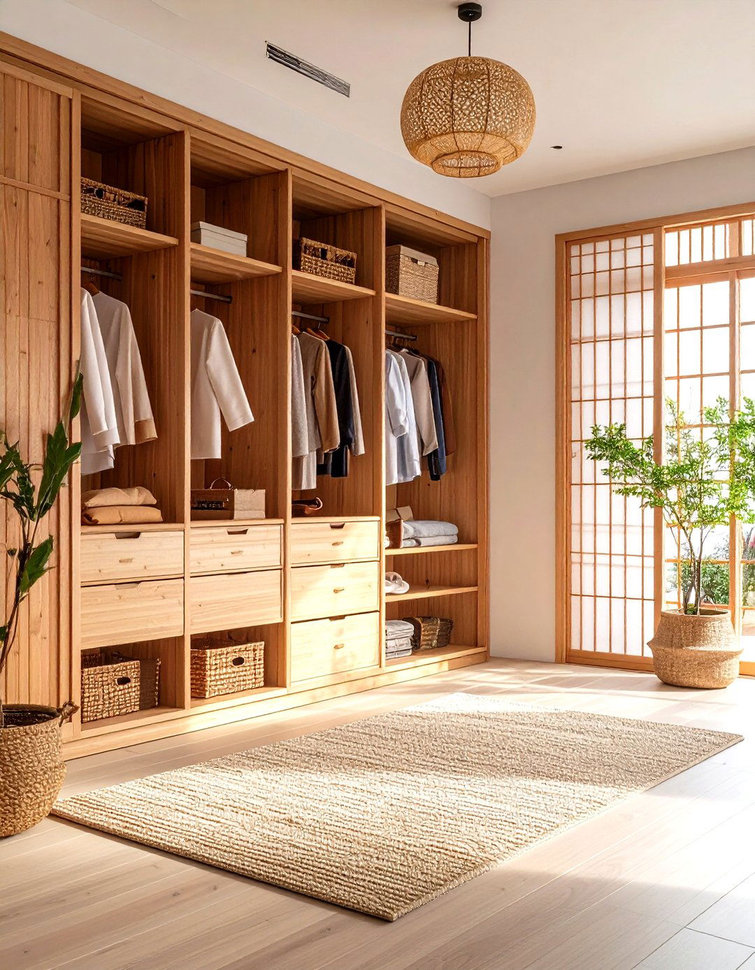 Asian Inspired Entry Closet with Natural Materials and Zen Elements - 24 Entry Closet Ideas