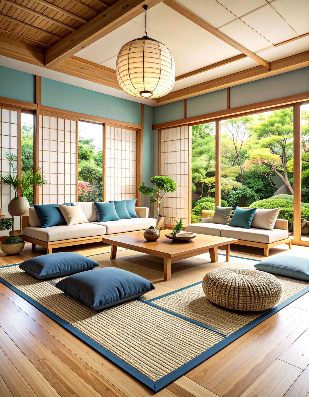 Asian Inspired Open Floor Plan with Natural Elements - 24 Open Floor Plan Ideas