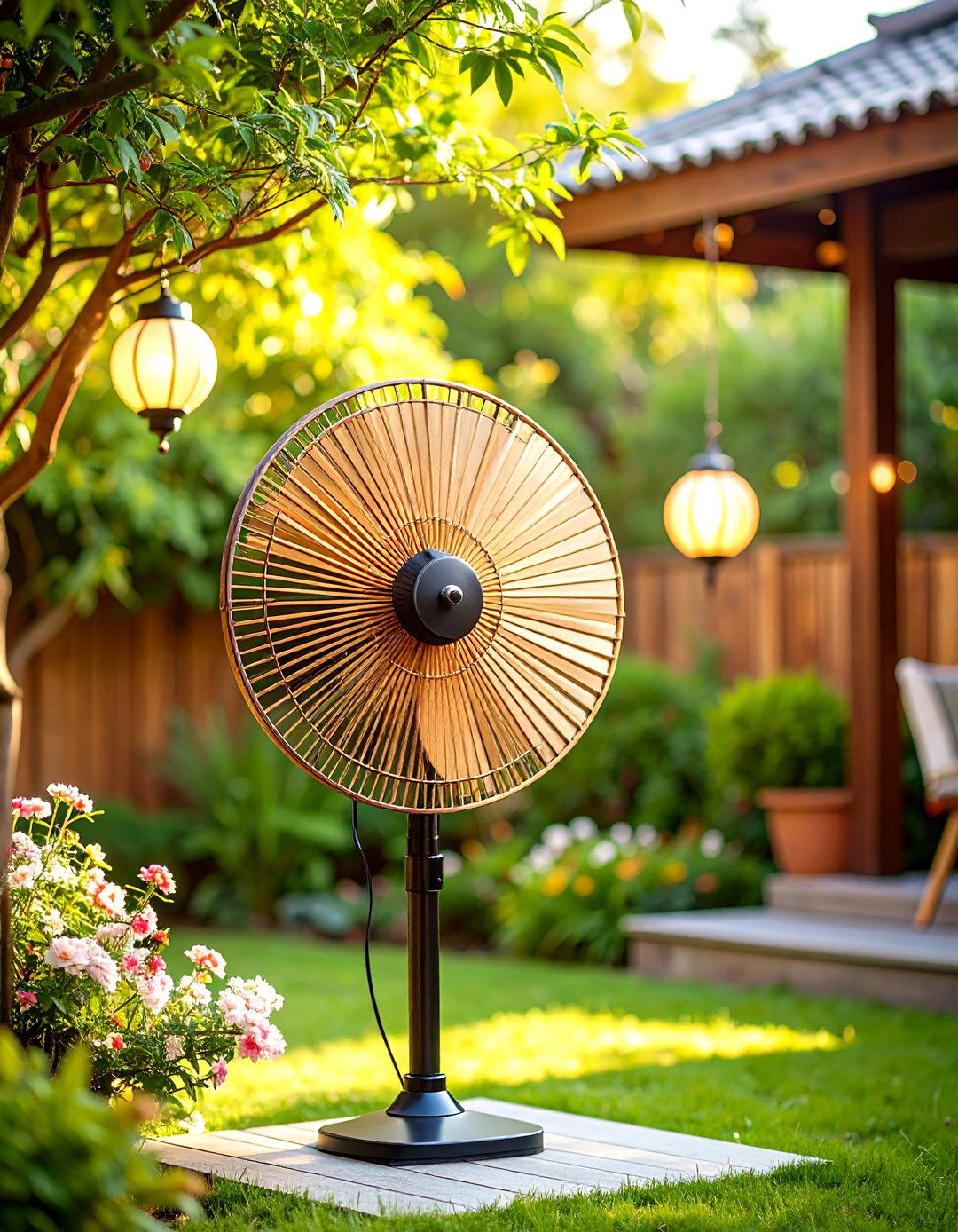 Asian Inspired Patio Fan with Bamboo Blade Construction - 24 Patio Fan Ideas
