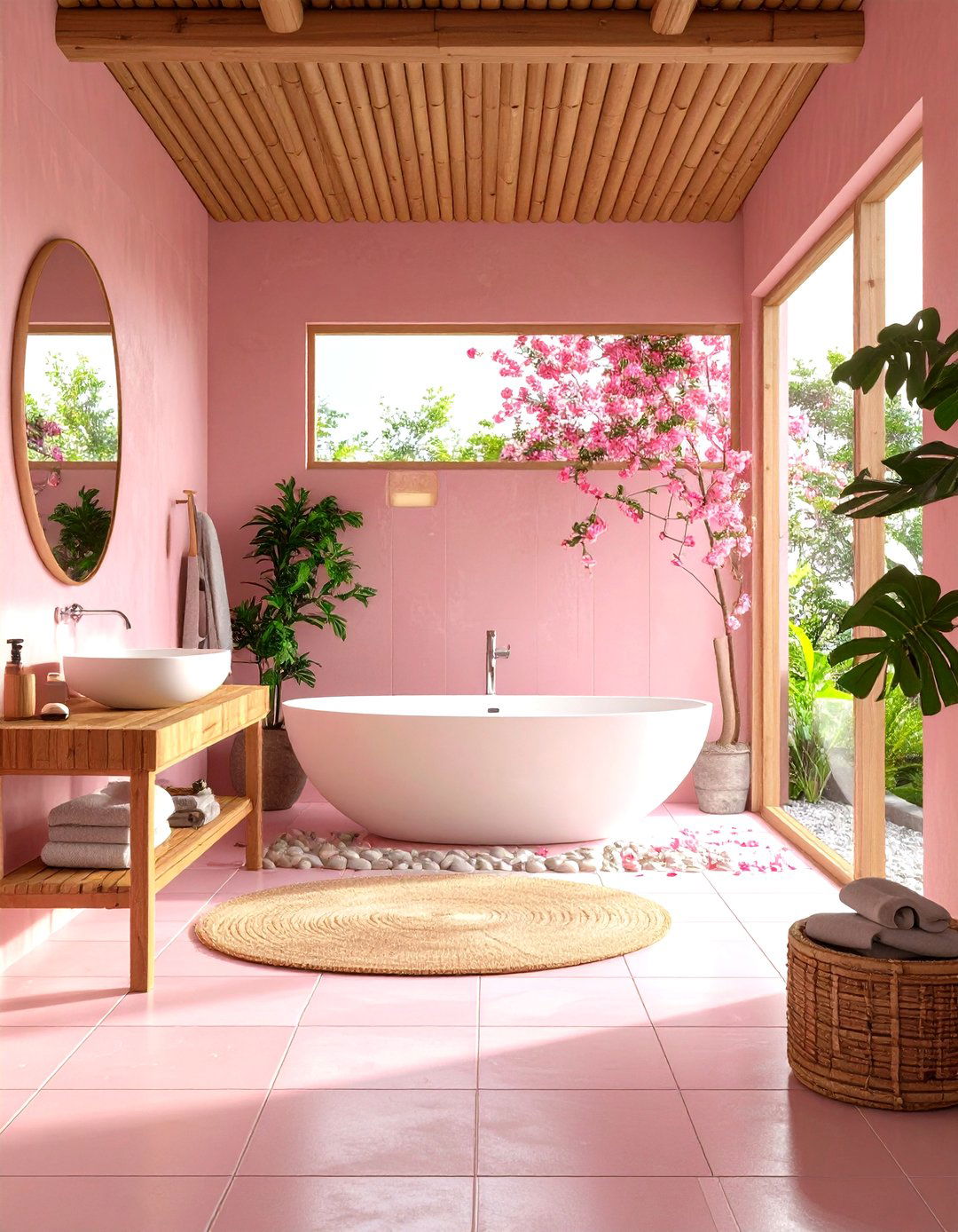 Asian Inspired Pink Zen Bathroom - 24 Pink Tile Bathroom Ideas
