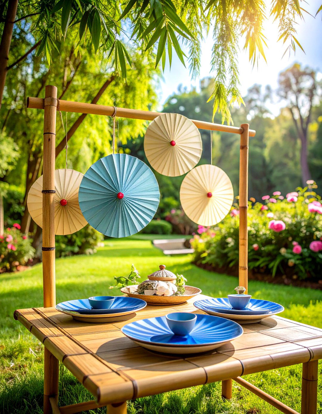 Asian Inspired Wedding Welcome Sign with Bamboo and Paper Elements - 24 Wedding Welcome Sign Ideas