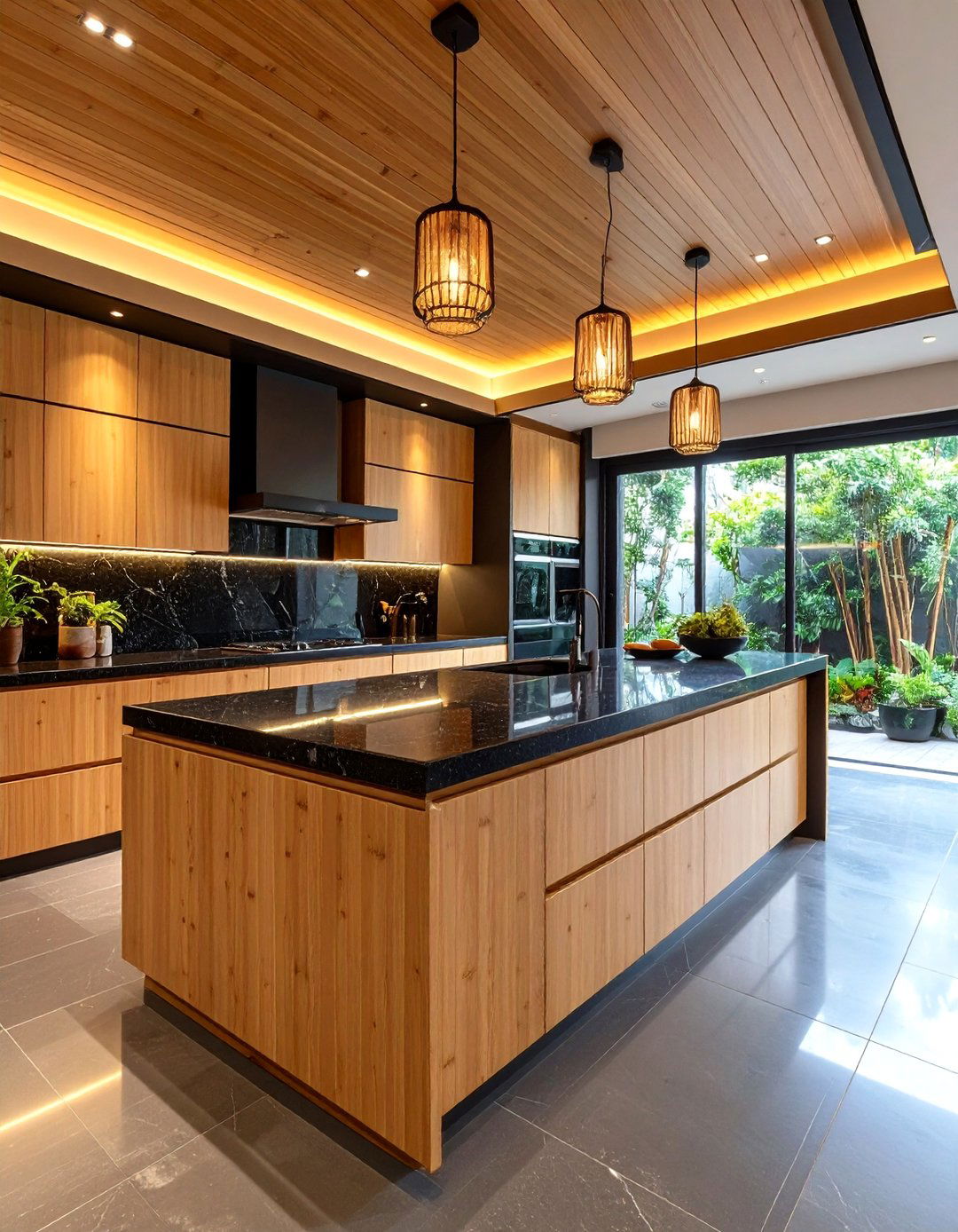 Asian Inspired Zen Kitchen with Natural Black Stone - 24 Black Granite Countertops Kitchen Ideas