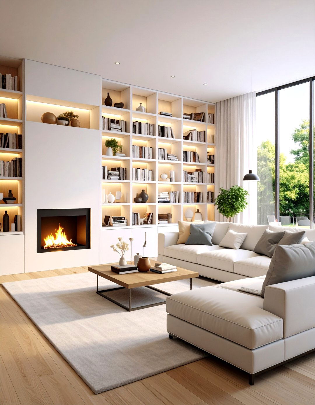 Asymmetrical Built in Bookcase Sanctuary - 24 Off-center Fireplace Ideas
