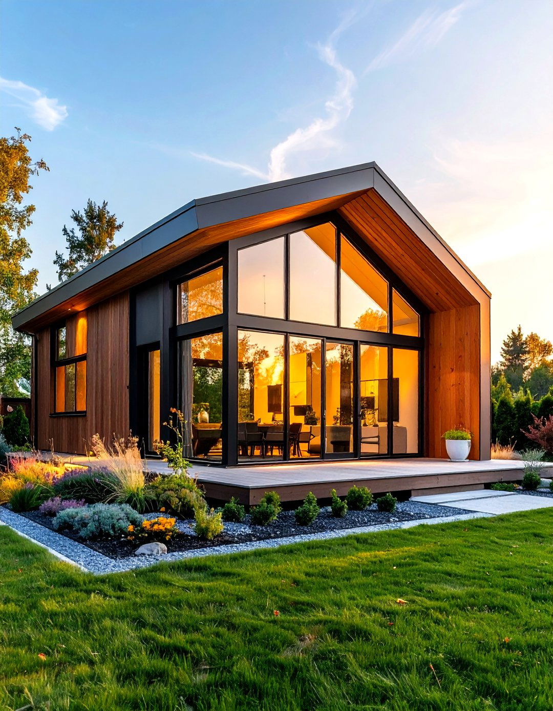 Asymmetrical Design with Picture Windows - 24 modern cottage house exterior ideas