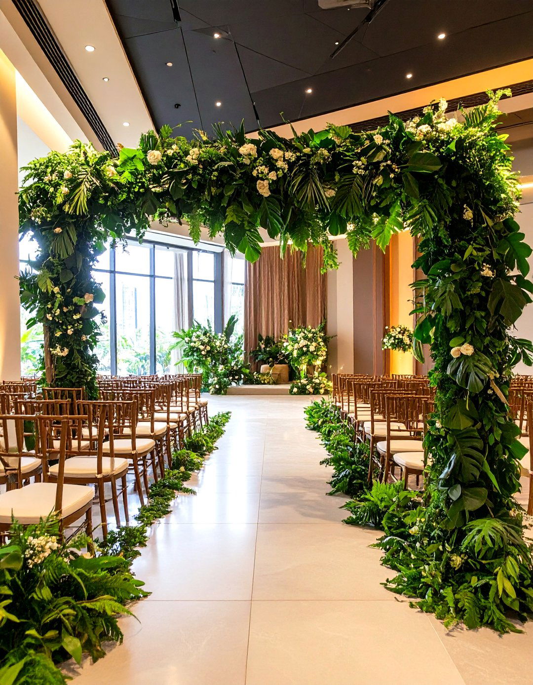 Asymmetrical Foliage Wedding Altars - 24 Wedding Altar Ideas