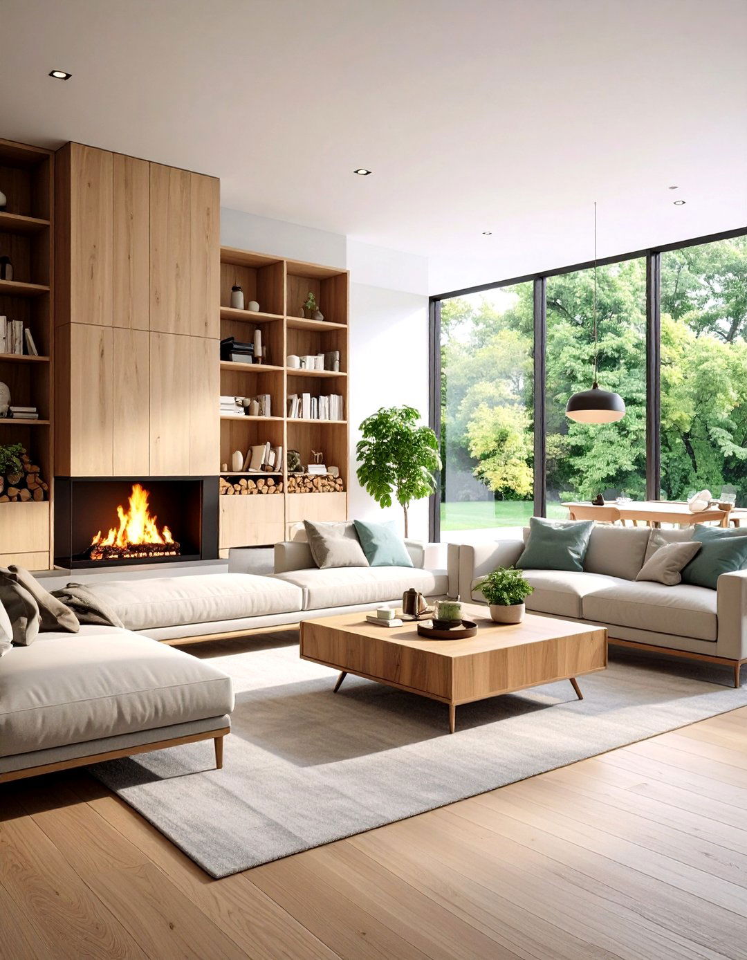 Asymmetrical Storage Cabinet System - 24 Off-center Fireplace Ideas