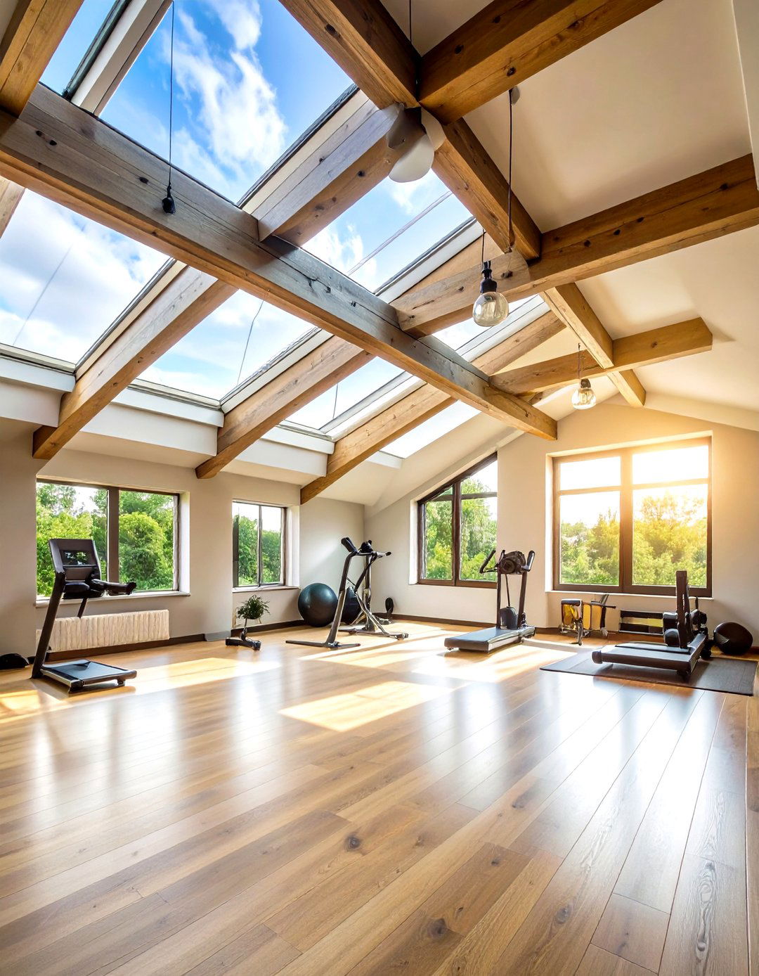 Attic Gym Space with Skylights and Ventilation - 24 Small Home Gym Ideas