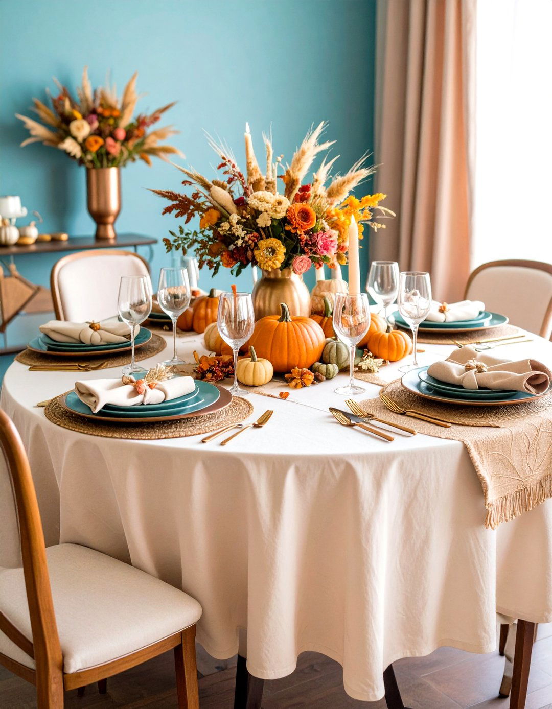 Autumn Harvest Theme with Warm Earth Tones - 24 Round Table Decor Ideas