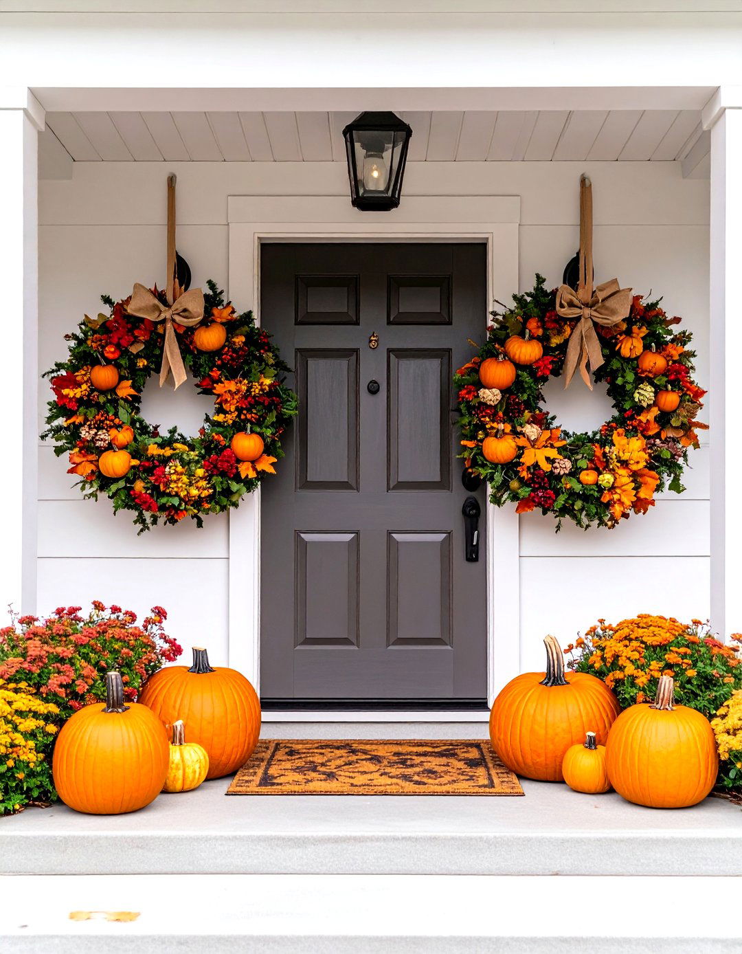 Autumn Wreath Entry Welcome - 24 Thanksgiving Decor Ideas