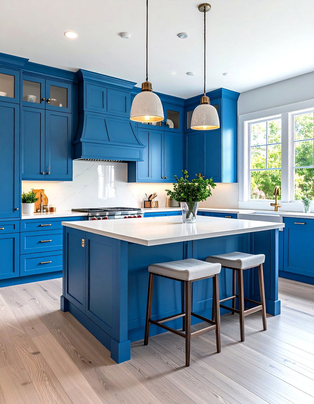Azure Blue Peninsula Cabinets with Breakfast Bar - 24 Light Blue Kitchen Cabinets Ideas