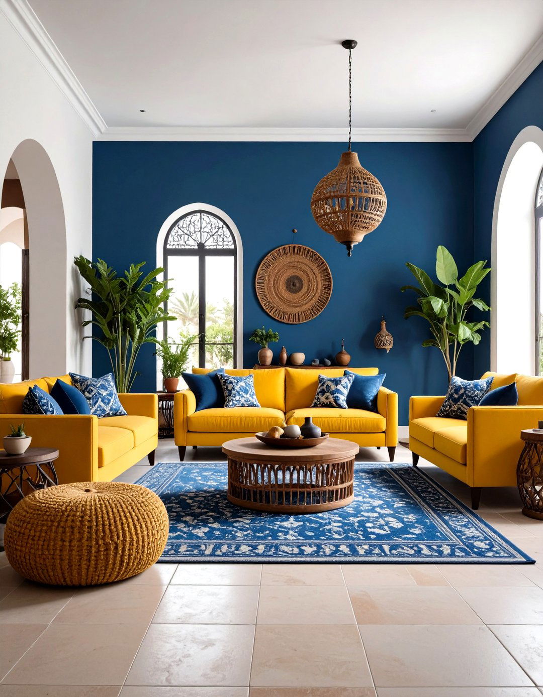 Azure Blue and Buttercup Yellow Mediterranean - 24 Yellow and Blue Living Room Ideas