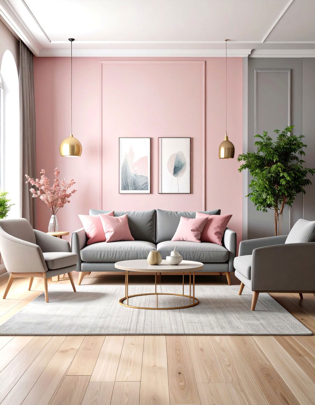 Balanced Pink and Grey Color Blocking - 24 Pink and Grey Living Room Ideas