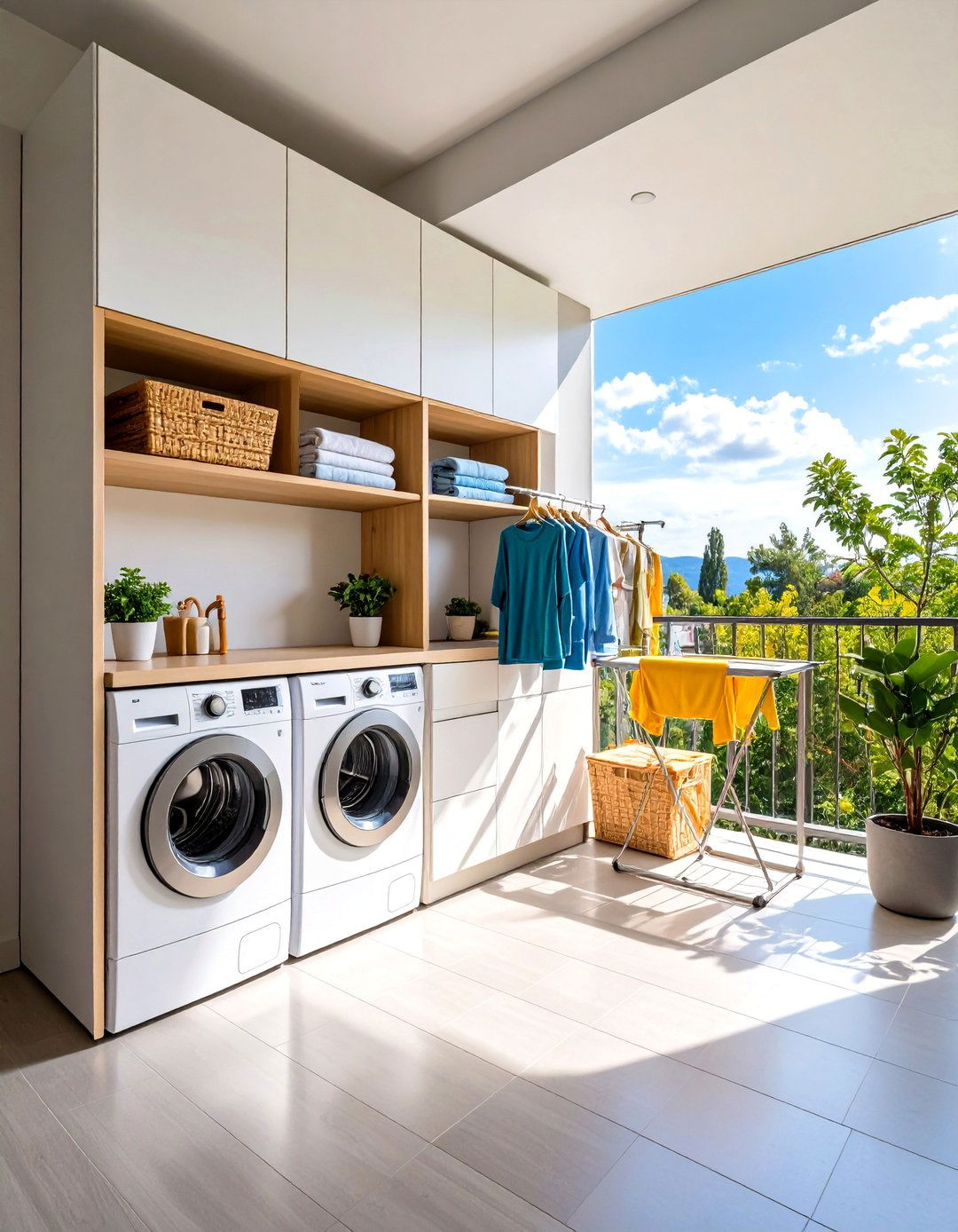 Balcony Compact Laundry Setup - 24 Outdoor Laundry Area Design Ideas