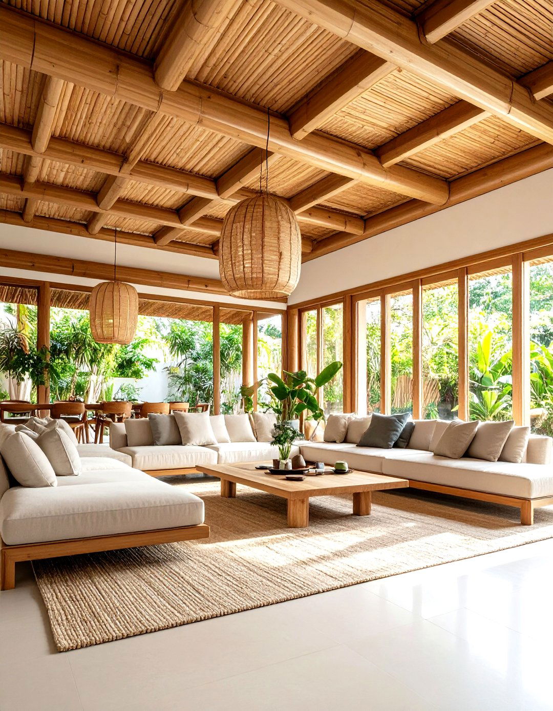 Bamboo Ceiling Beam Installation - 24 Decorative Ceiling Beam Ideas