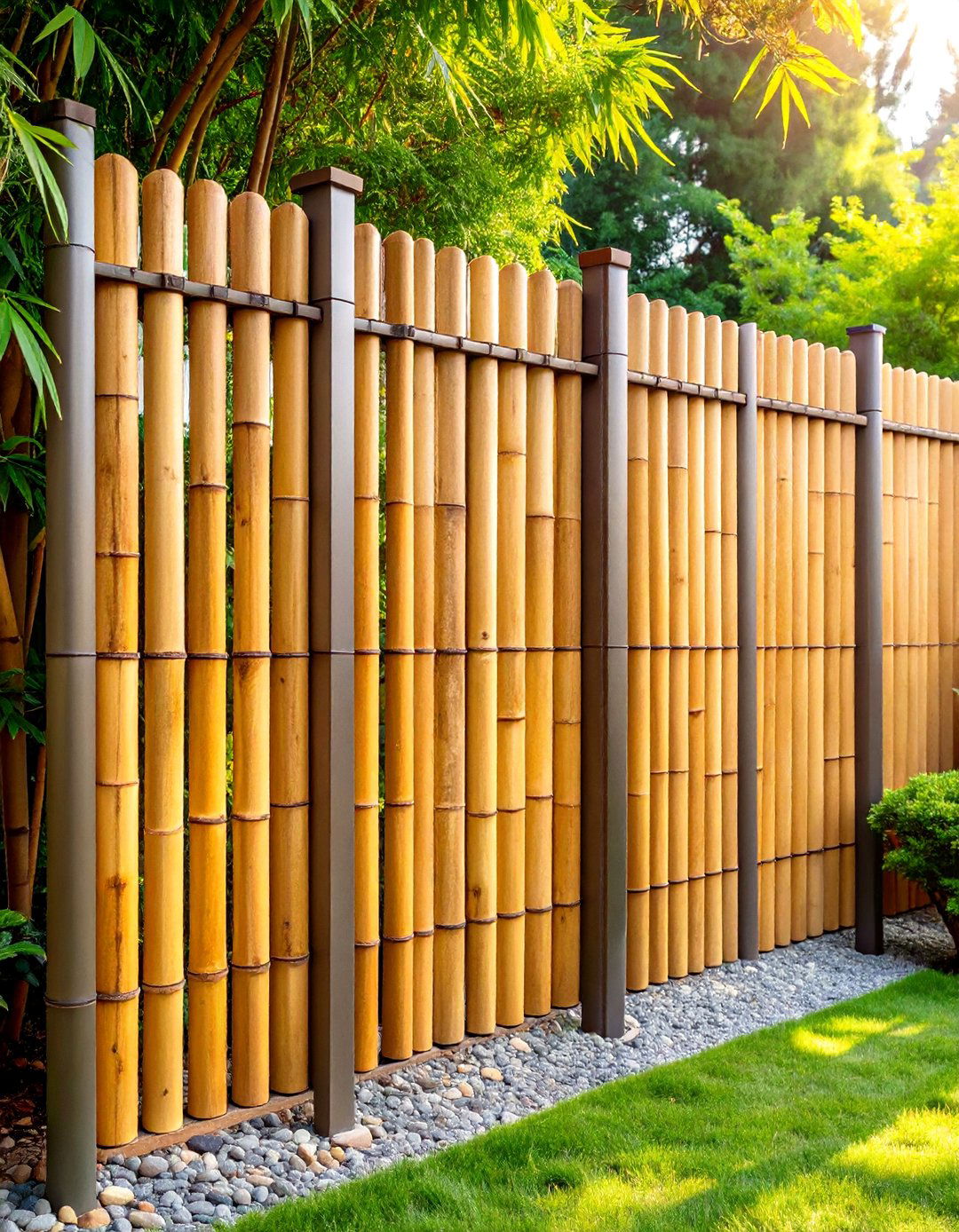 Bamboo Insert Metal Post Contemporary - 24 Metal and Wood Fence