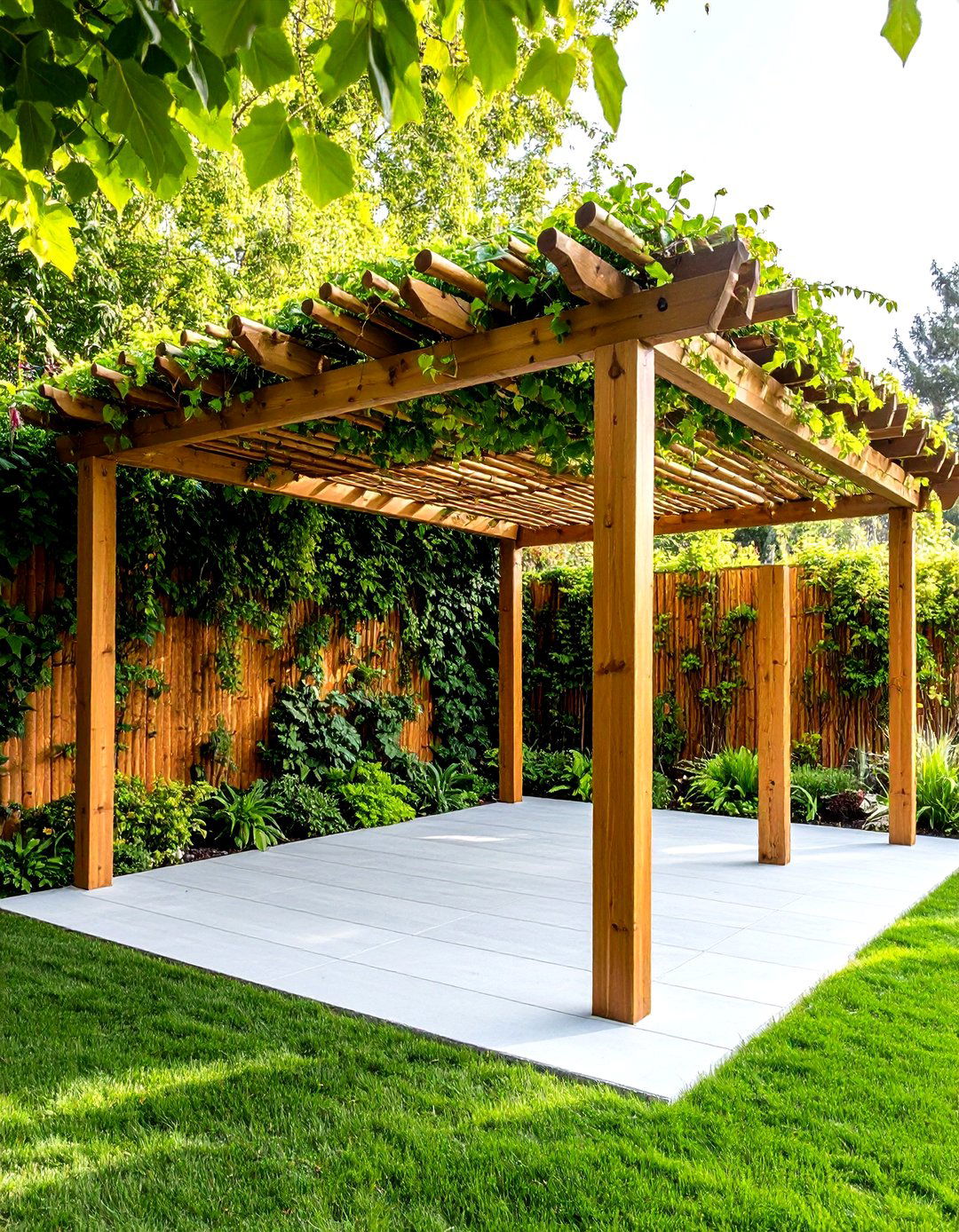 Bamboo Pergola with Living Wall Integration - 24 Patio Pergola Ideas