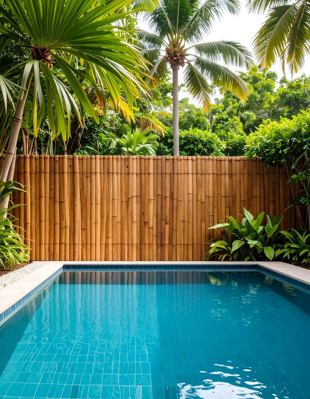 Bamboo Privacy Pool Fence with Tropical Garden Integration - 24 Pool Fence Ideas