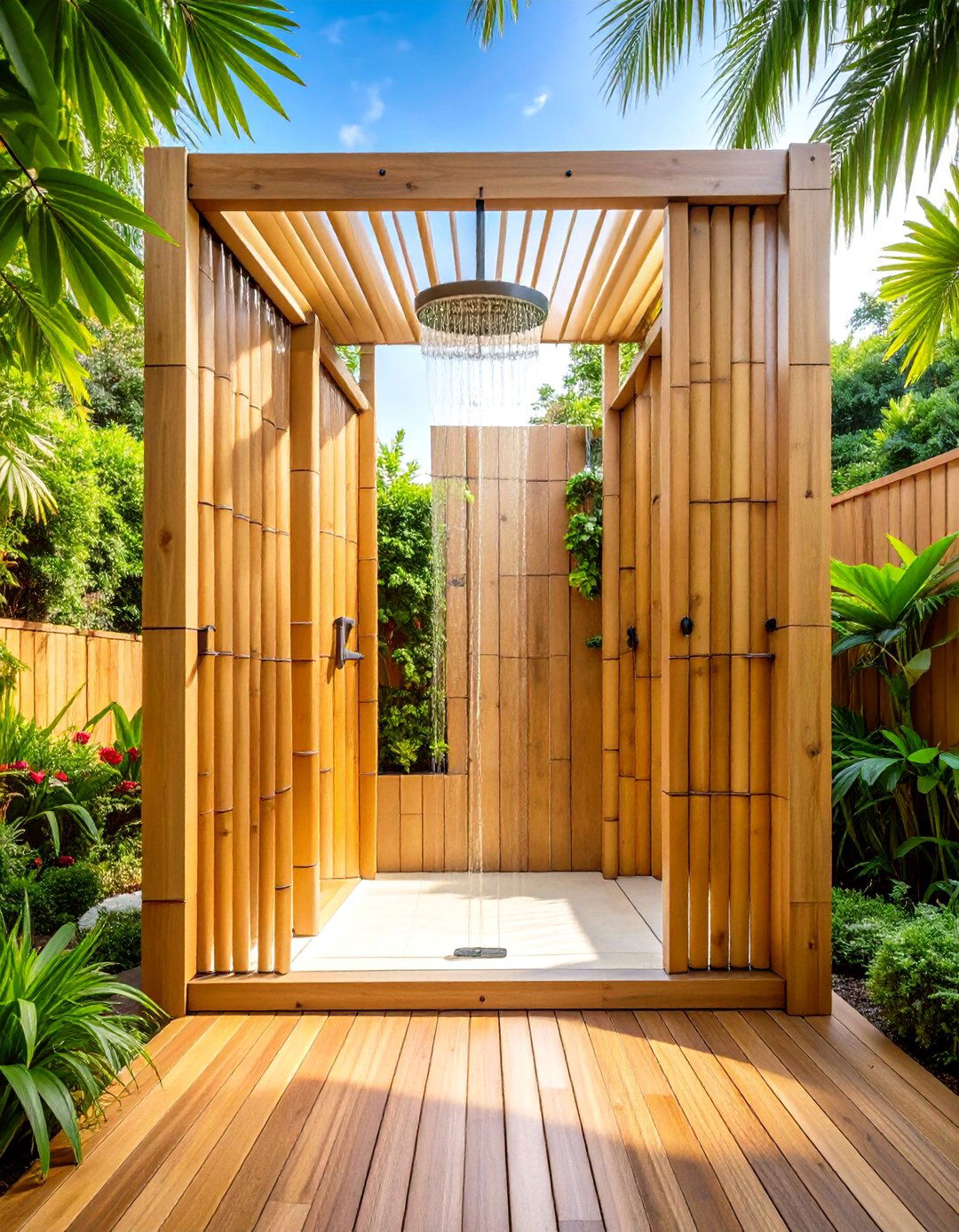 Bamboo Privacy Screen Enclosure - 24 Rustic Outdoor Bathroom Ideas