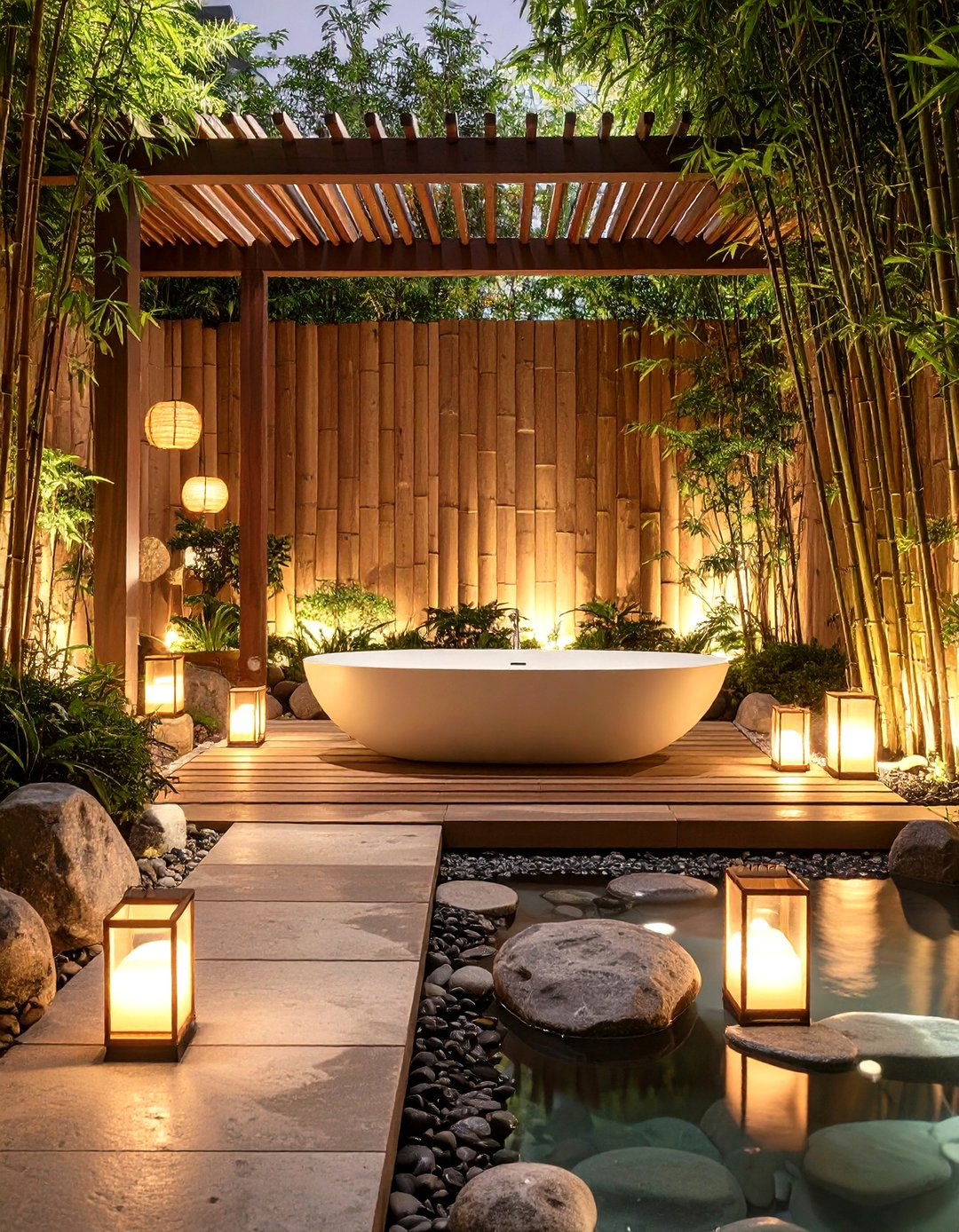 Bamboo Privacy Screen Zen Garden - 24 Outdoor Bathtub Ideas