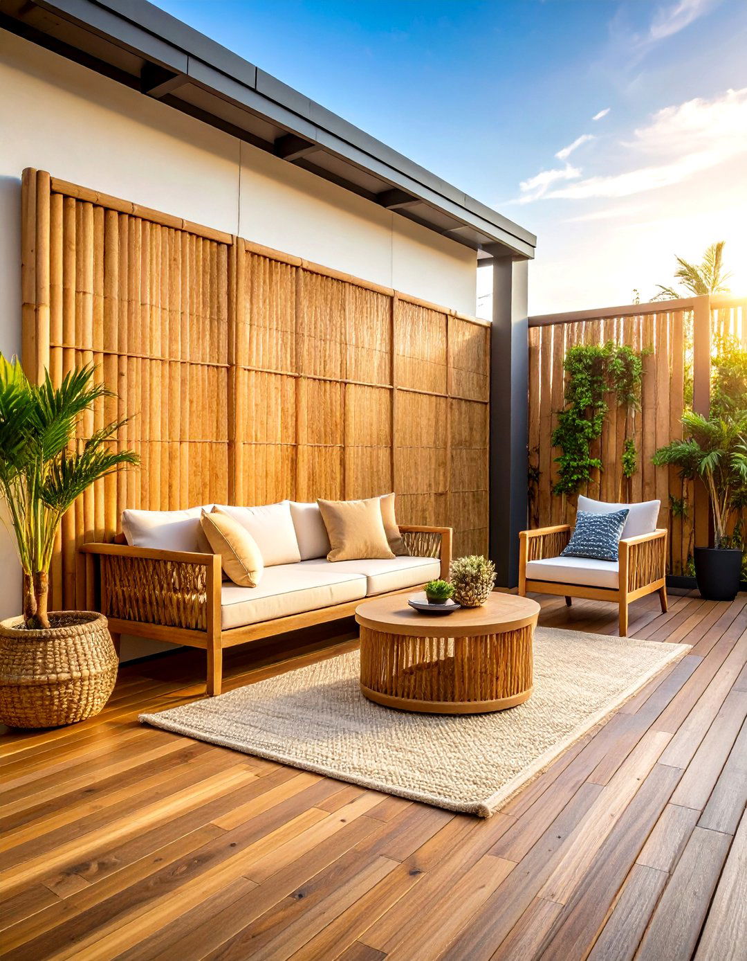 Bamboo Screen Privacy Wall with Natural Reed Construction - 24 Deck With Privacy Wall