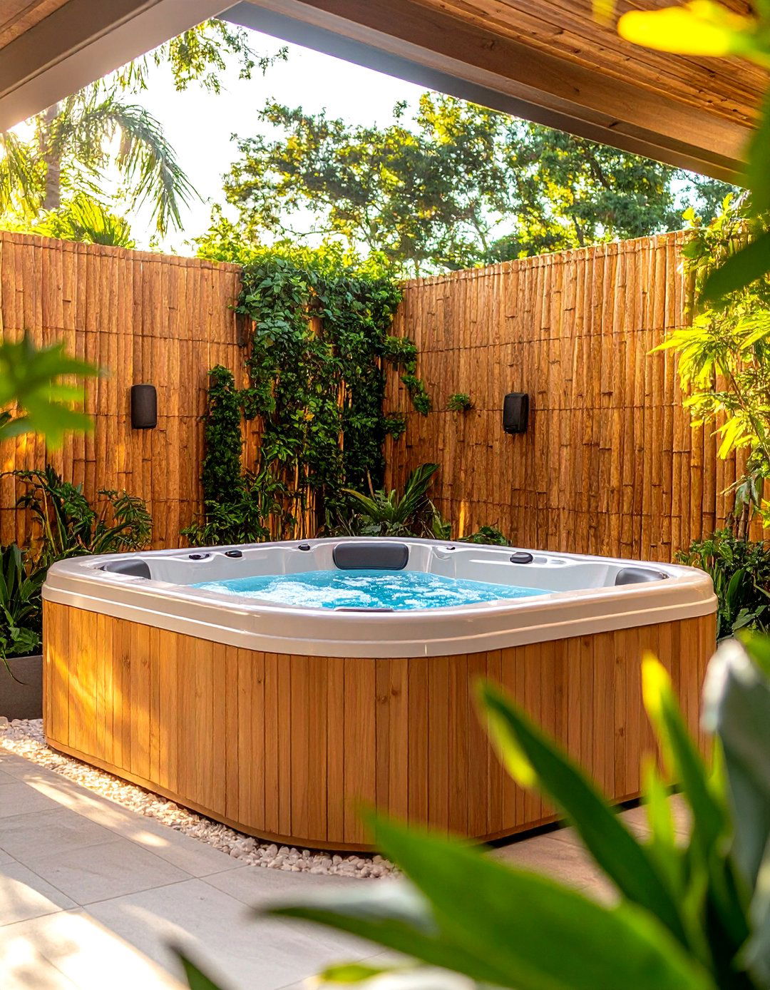 Bamboo Screen Privacy Wall - 24 Hot Tub Enclosure Ideas