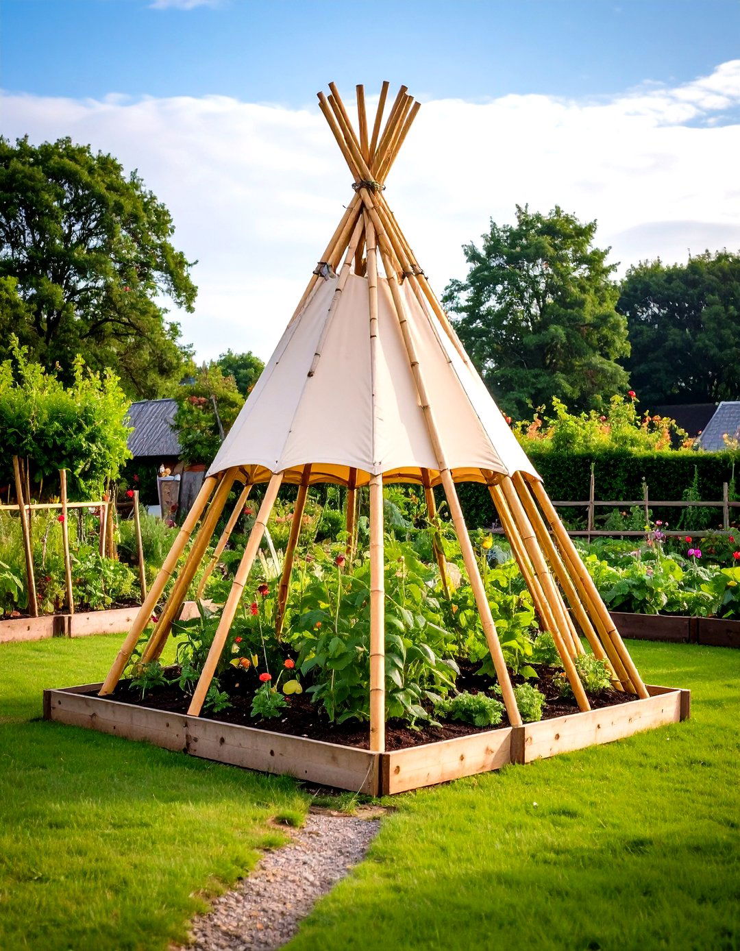 Bamboo Teepee Trellis for Vegetable Gardens - 24 Garden Trellis Ideas