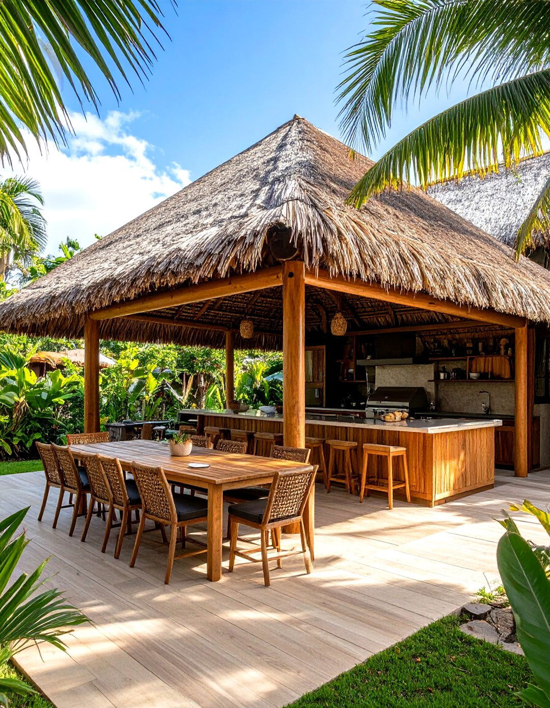 Bamboo Thatched Tropical Style - 24 Outdoor Kitchen Roof Ideas