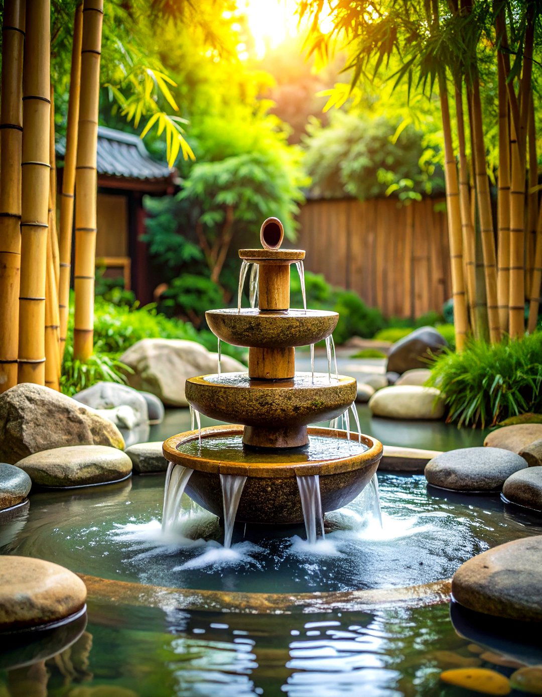 Bamboo Water Fountain Feature - 24 Zen Garden Ideas