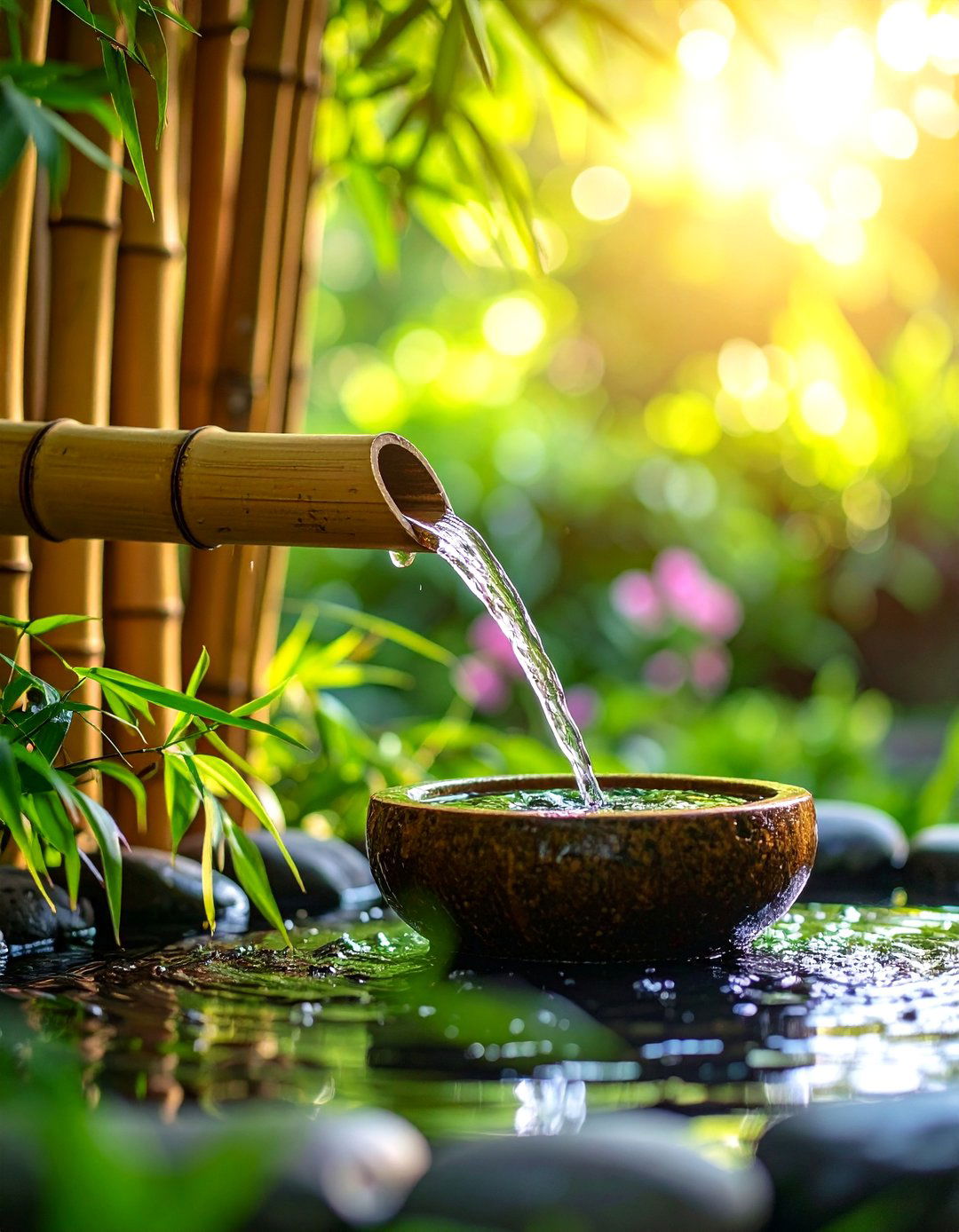 Bamboo Water Spout - 24 Backyard Fountain Ideas