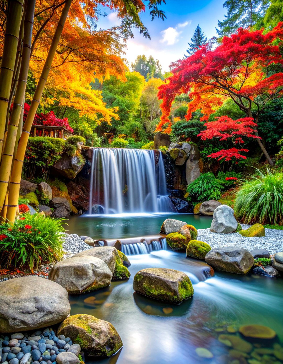 Bamboo Zen Garden Waterfall - 24 Backyard Waterfall Ideas