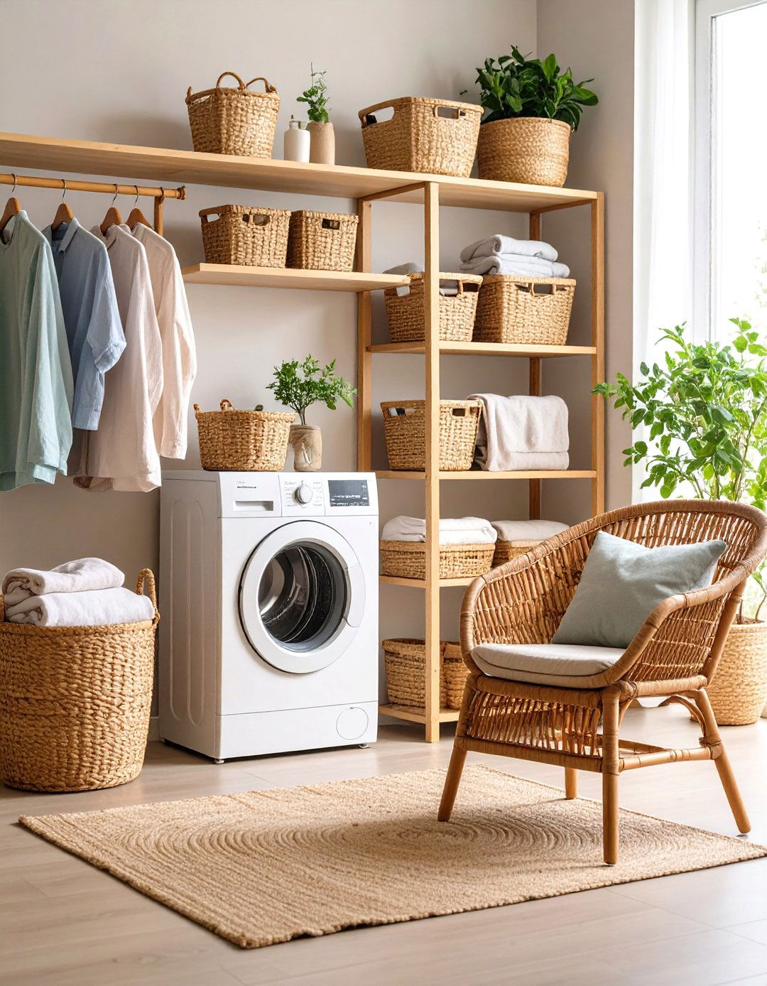 Bamboo and Rattan Texture Mix Laundry Room - 24 Boho Laundry Room Ideas