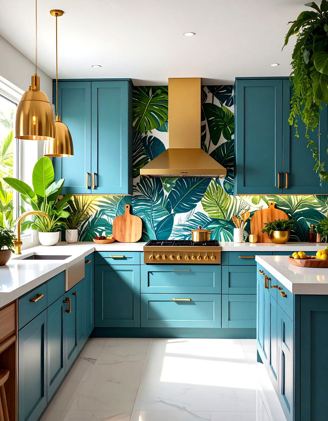 Banana Leaf Print Backsplash Tiles - 24 Tropical Kitchen Ideas