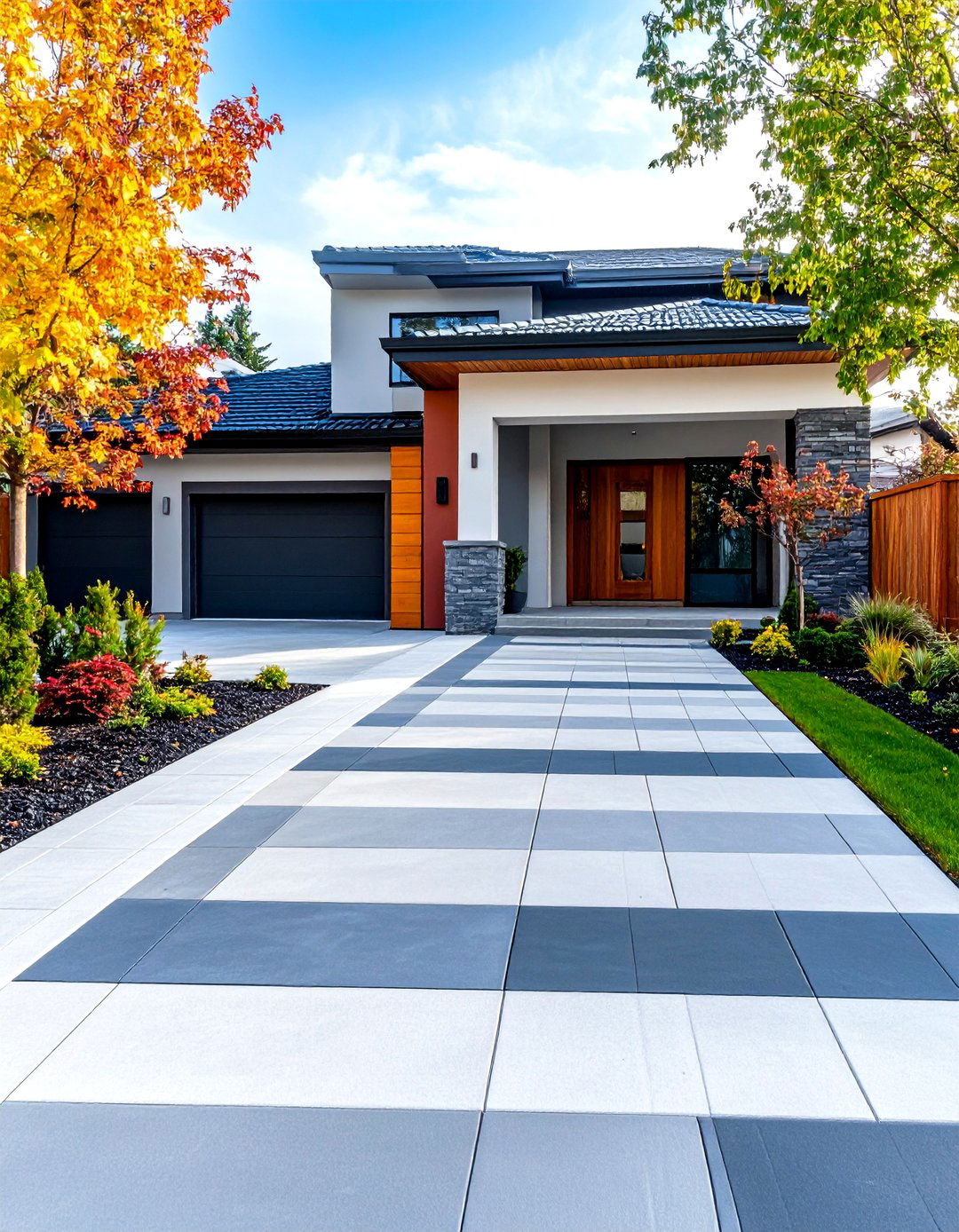 Banded Concrete Driveway Design - 24 Concrete Driveway Ideas
