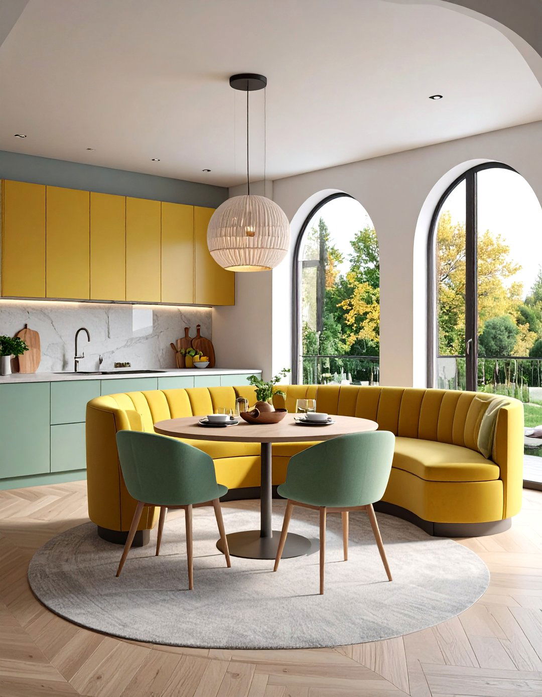 Banquette Breakfast Nook with Curved Seating - 24 Breakfast Nook Ideas